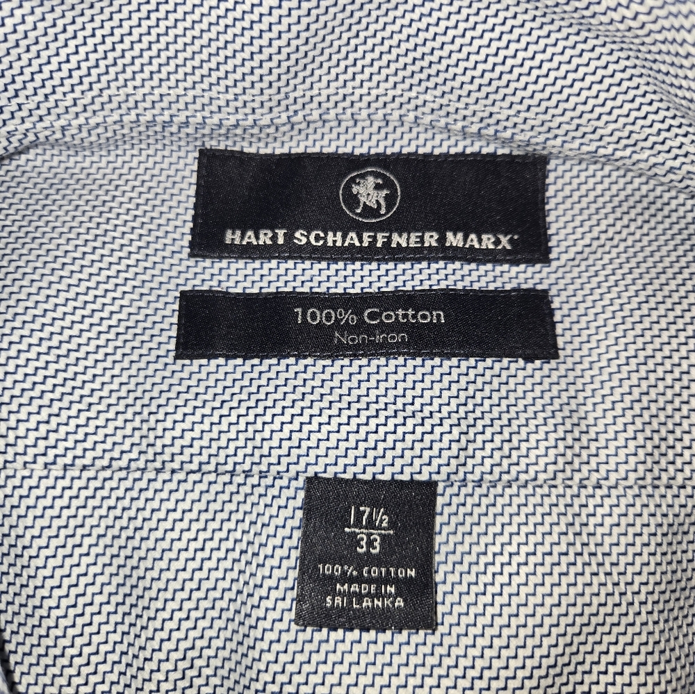 Hart Schaffner Marx Blue Dress shirt. Non Iron. 100% Cotton Men's Size 17.5/33
